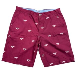 Virginia Tech Hokies Chino Shorts Men 36 AOP Flat Front Preppy Golf Khaki